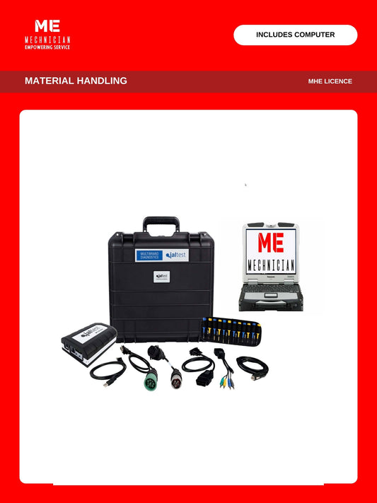 Jaltest Forklift, Lift Truck, Scissor Lift and Material Handling diagnostic kit with rugged diagnostic computer — transport hardcase, Jaltest Link interface and diagnostic cables. Covers material handling (MHE licence).
