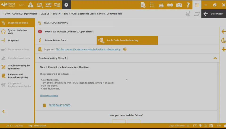 Clearing Fault Codes of Case Equipment With the Jaltest Software