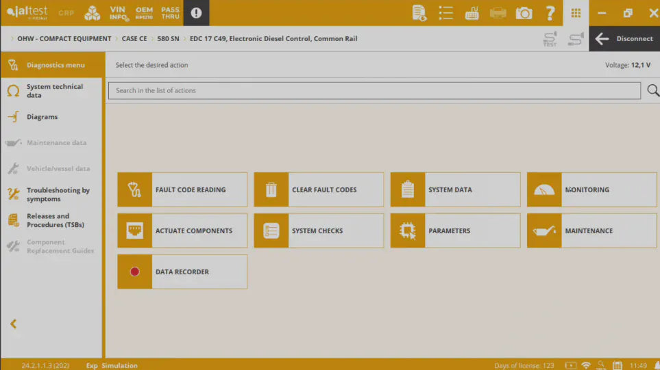 Functions of the Jaltest Case Construction Equipment Maintenance Tool